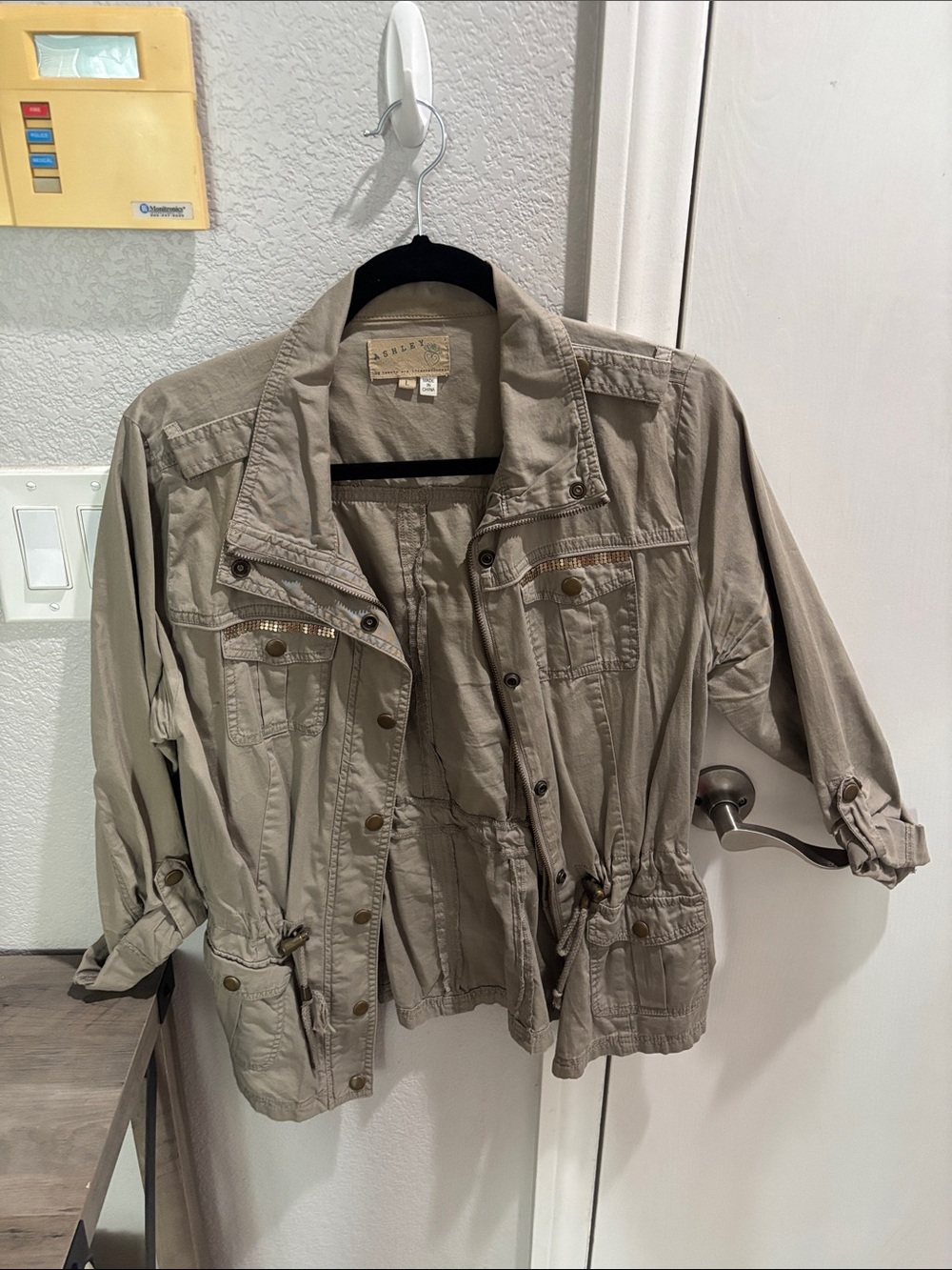 Light Khaki Utility Jacket - Women's Casual Drawstring Waist